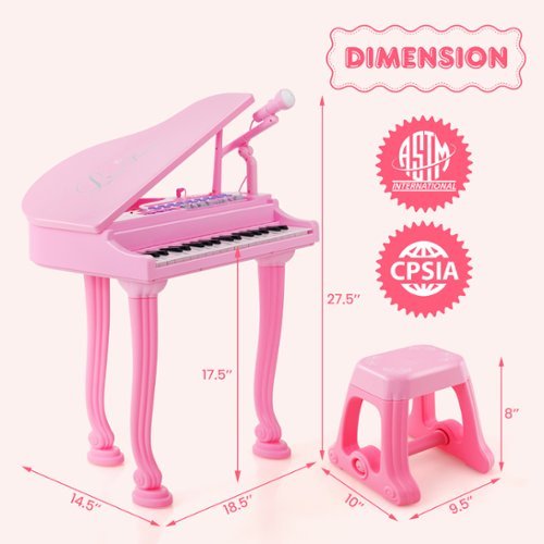 Costzon 37-Key Kids Piano Keyboard With Microphone & Stool | Educational Musical Toy For Toddlers