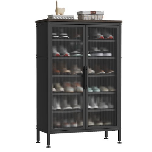 Malletson - 6-Tier Metal Shoe Cabinet with Sturdy Support Legs, Shoes Rack Organizer Cabinet for Entryway - Black-Front_Standard 