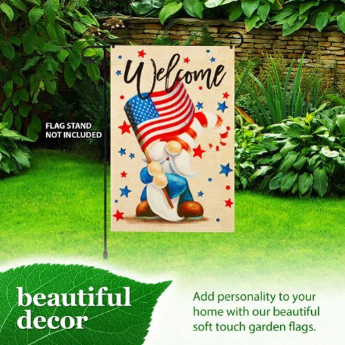 G128 Garden Flag Patriotic Gnome Welcome Independence Day Design