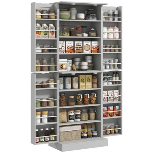 Homcom - 65" Kitchen Pantry Cabinet, Modern Storage Cabinet with Doors and Shelves, Freestanding Cupboard for Dining Room - Gray-Front_Standard 