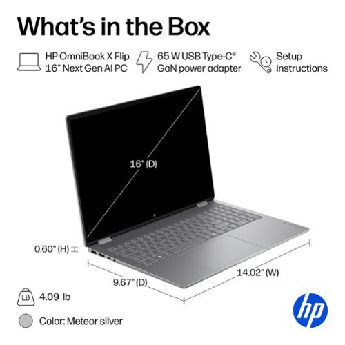 HP OmniBook X Flip 2-in-1 - 16 2K OLED Touchscreen Laptop - AMD Ryzen AI 7 445 (2026) - 16GB Memory - 1TB SSD - Copilot+ - Meteor Silver BUY ONLINE
