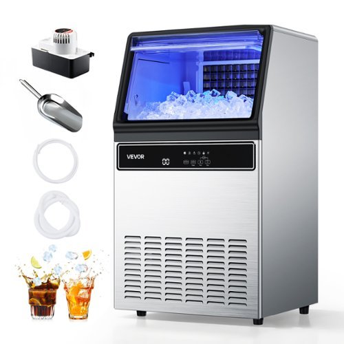 VEVOR - Commercial Ice Maker Machine with Pump, 130Lbs/24H with 33Lbs Storage, 45 Cubes per Cycle, Freestanding & Under Counter - Silver-Front_Standard 