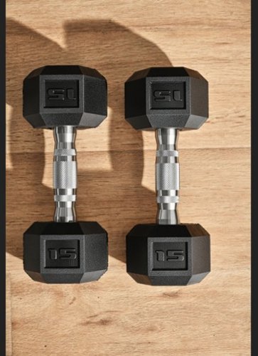 Soozier 2 x 15lbs Hex Dumbbell Set of 2, Rubber Weights Exercise