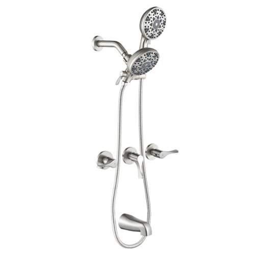 Boyel Living - Shower Set with Triple Handle Control 6 Function Dual Shower Heads and High Flow Tub Spout - Brushed Nickel-Front_Standard 
