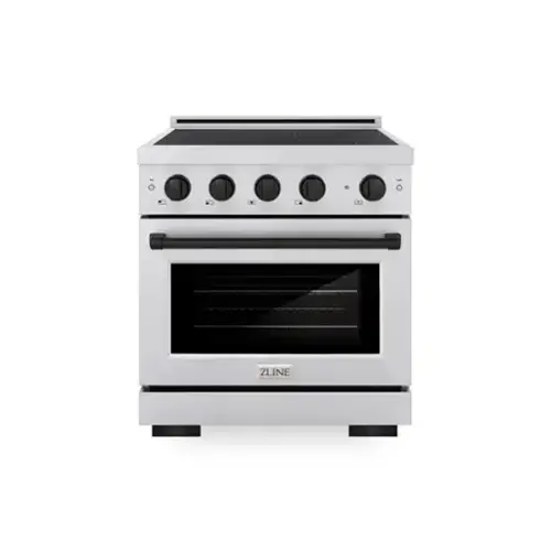 Front. ZLINE - Autograph 30 in. 4.2 cu. ft. Paramount Freestanding Induction Range with 4 Burners and Electric Oven w/ Black Accents - Stainless Steel.