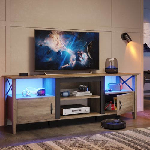 Bestier - Farmhouse LED TV Stand with Cabinet for Gaming Entertainment Fits TVs up to 70inch - Gray-Front_Standard 