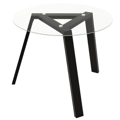Costway 36" Round Glass Dining Table for 4 with Tempered Glass Tabletop Rubber Wood Frame - Black
