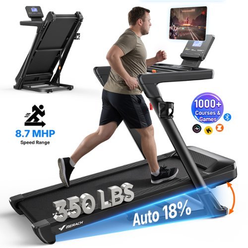 MERACH - T31 Folding Treadmill with 18% Auto Incline, 3.5HP, Wide Belt, 350lbs Capacity, Heart Rate Monitor, App Control - Black-Front_Standard 