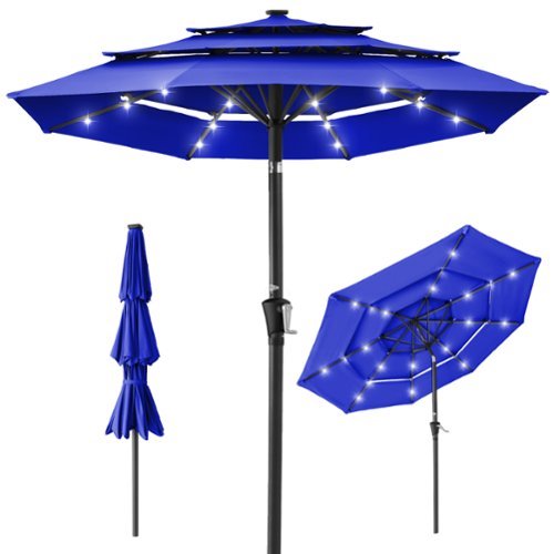 Best Choice Products - 10ft 3-Tier Solar Patio Umbrella w/ 24 LED Lights, Tilt Adjustment, Easy Crank - Resort Blue-Front_Standard 