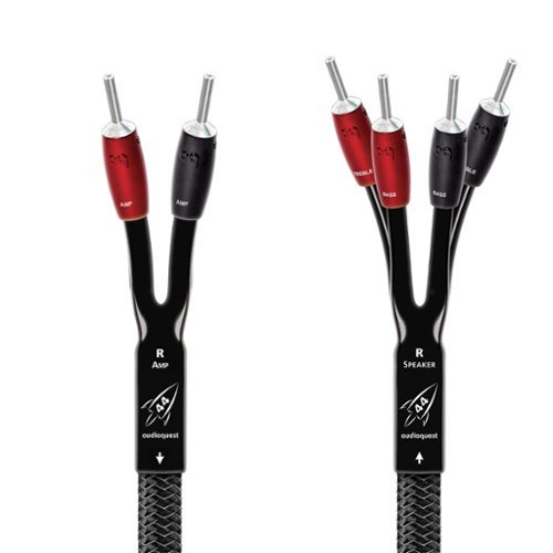 AudioQuest - Rocket 44 Single BiWire 13' Analog Speaker Cable w/ SureGrip 500 Connectors with Banana to Banana Connectors - Silver on Black-Front_Standard 