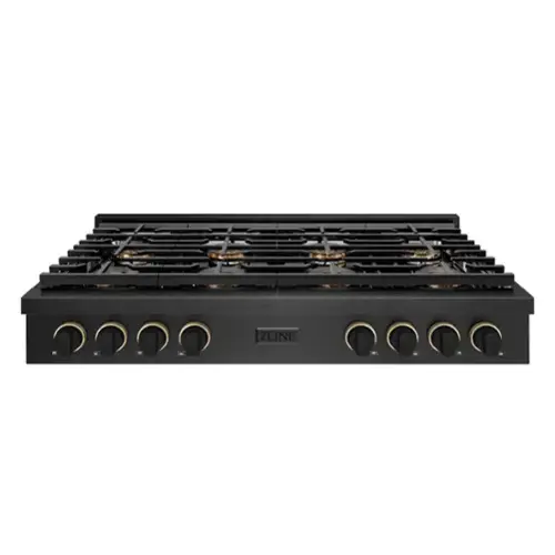Front. ZLINE - ZLINE Designer 48 in. 8 Burner DuoPro Gas Rangetop in Black Satin Steel with Black and Bronze Accents (PSRTBSZ-48-MBCB) - Black Satin Stainless Steel.