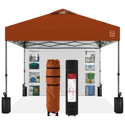 Best Choice Products - 10x10ft Easy Setup Pop Up Canopy, Portable Tent w/ Side Wall, 1-Button Push, Case - Rust-Front_Standard 