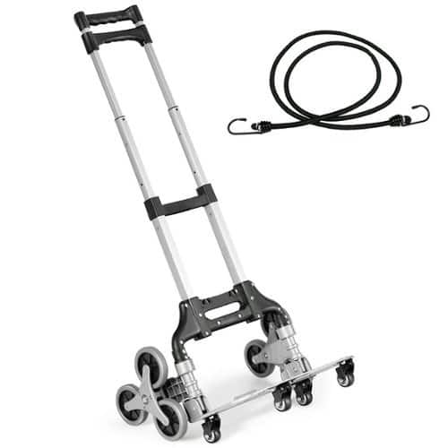Costway - Folding Stair Climbing Cart Portable Hand Truck Utility Dolly with Bungee Cord - Black/Silver-Front_Standard