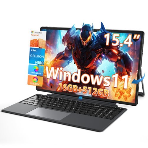 Jumper - 2 in 1 Laptop Tablet, 15.4 inch Computer IPS FHD Touchscreen, 4-Core N150, 16GB DDR5 RAM 512GB SSD, Window 11 - Black-Front_Standard 