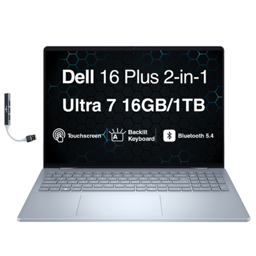 Dell - Upgraded - 16 2-in-1 Laptop 16.0 WUXGA Display (Intel Ultra 7-256V, 16GB LPDDR5X, 1TB M.2 PCIe SSD, Win 11 Pro) w/USB Hub - Ice Blue-Front_Standard 