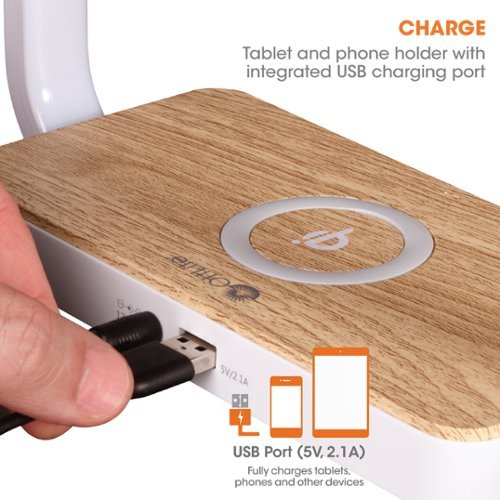 OttLite Desk Lamp/Night Light with Three Brightness Settings, USB Port & Qi Certified Wireless Charging Pad for iPhone/Android - White BUY IN MIDDLE EAST