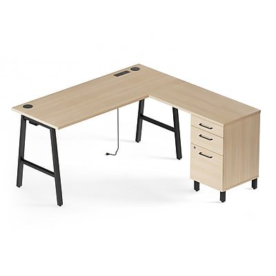 Union & Scale - Union & Scale™ Essentials 60"W L-Shaped Desk, (UN60420) - Natural