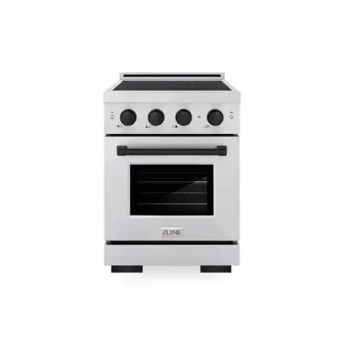 Front. ZLINE - Autograph 24 in. 3.2 cu. ft. Paramount Freestanding Induction Range with 3 Burners and Electric Oven w/ Black Accents - Stainless Steel.