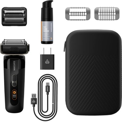 Manscaped The Chairman Pro Essentials Kit Rechargeable Wet/Dry Electric Foil Face Shaver and SkinSafe Stubble Trimmer - Black GLOBAL SHIPPING