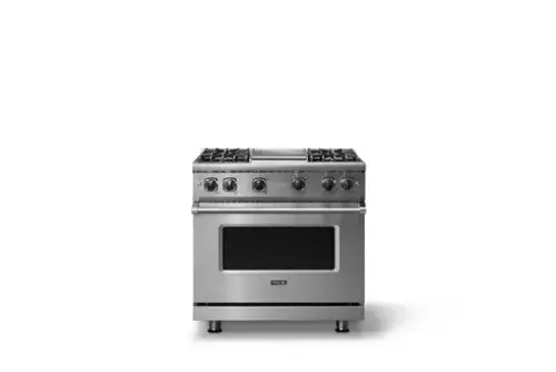 Front. Viking - 5.1 Cu. Ft. 36"W Freestanding LP Gas Sealed 4 Burner Range with Griddle - Stainless Steel - Stainless steel.