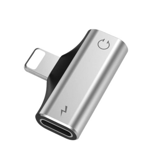 Home Collection - Dual Adapter 2-in-1 Headphone & Audio Charger Cable – USB Type-C - Silver-Front_Standard 