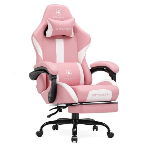 GTPlayer - Gaming Chair with Pocket Spring Cushion PU Leather Ergonomic Computer Chair with Footrest and Lumbar Support - Pink-Front_Standard 