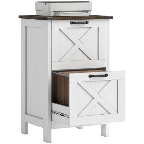 Homcom - File Cabinet with 2 Drawers, Rustic Farmhouse Office Storage Cabinet for A4, Letter Size - Distressed White-Front_Standard 