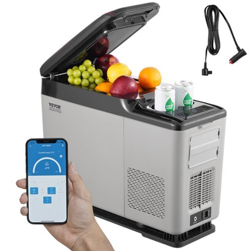 VEVOR - Car Refrigerator, 12 Volt Car Armrest Refrigerator Fridge, 15 L Single Zone Portable Freezer, -4℉-68℉ Adjustable Range - Gray-Front_Standard 