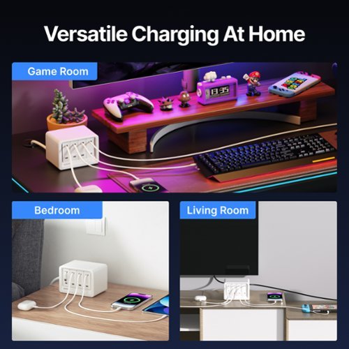 Gitryin Desktop Charging Station + 4 USB-C Retractable Charger, 40W, 31.5-Inch flat Cable, 8 AC - White BUY IN MIDDLE EAST