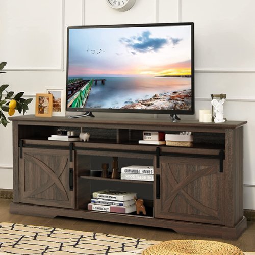Ihomeadore - 68" TV Stand with Open Storage Shelves and Cabinets Media Console for TVs up to 78" - Brown-Front_Standard 