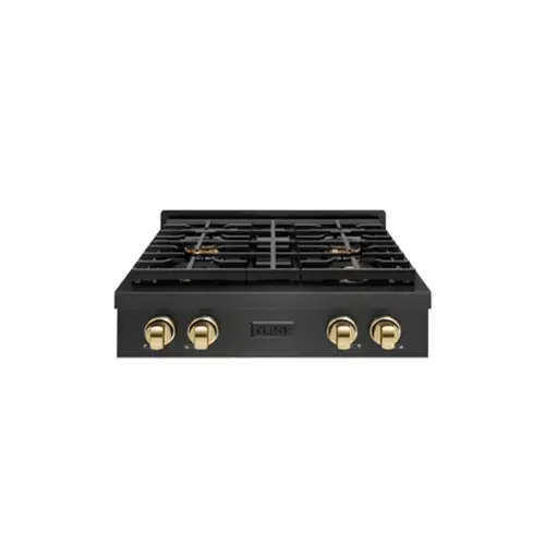 Front. ZLINE - ZLINE Autograph 30 in. 4 Burner Paramount DuoPro Gas Rangetop in Black Satin Steel and Gold Accents (PSRTBSZ-30-G) - Black Satin Stainless Steel.