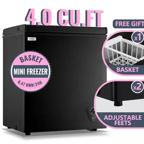 4.0 CU.FT FREE GIFT Hanaf x1 BASKET MINI FREEZER 0.47 KWH/24H BASKET x2 ADJUSTABLE FEETS