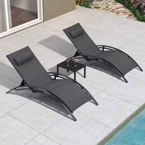 PURPLE LEAF - 3-Pieces Oversized Aluminum Outdoor Chaise Lounge Patio Lounge Chair with Side Table - Gray-Front_Standard 