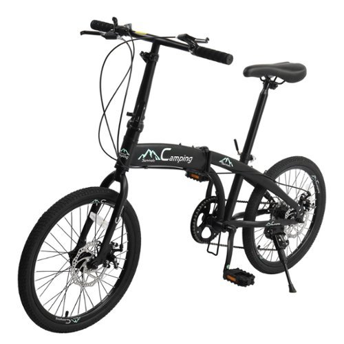 Winado - 20'' Folding Bike Shimano 7 Speed Foldable Bicycle Road Bike Double Disc Brake - Black-Front_Standard 