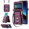 Dteck - For Motorola Razr (2024) Shockproof Leather Ring Kickstand Protective Wallet Case with Shoulder Strap / Lanyard - Darkpurple-Front_Standard