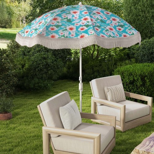 Costway 6.5 FT Outdoor Fringe Patio Umbrella with Carrying Bag Push Button Tilt for Garden - Green
