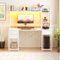 Aheaplus - Computer Desk with Hutch, Gaming Desk with Drawers, LED Lights, Outlets, and Monitor Stand - White-Front_Standard