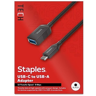 Staples TECH - USB-C to USB A Audio/Video Adapter, Male to Female, (ST62385) - Black