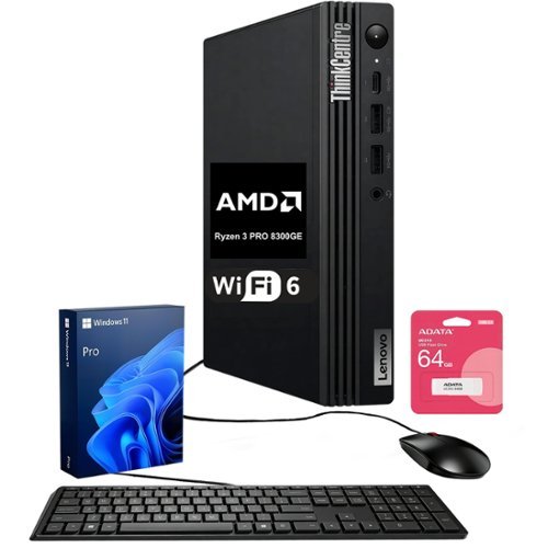 Lenovo - Upgraded - ThinkCentre M75q MFF Desktop - AMD Ryzen 3 8300GE - 16GB DDR5 - 512GB M.2 SSD - Adata 64GB USB Drive - Black-Front_Standard 