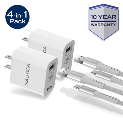 Nautica - Turan Core 20 Wall Charger Kit, 2 Pack 20W USB C Fast Chargers with 60W USB C Cables for iPhone, Android & more - White-Front_Standard 