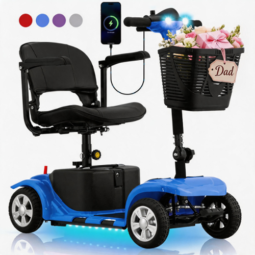 Hover Heart - Heavy Duty 4 Wheel Mobility Scooter for Adults & Seniors - Portable Electric Travel Scooter with Seat, LED Light, Basket - Blue-Front_Standard 