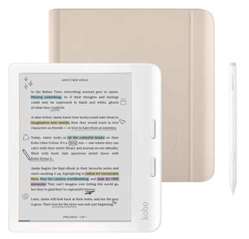 Kobo - Libra Colour (White) eReader with White Stylus 2Gen Bundle - 2024 - Sand Beige Notebook SleepCover-Front_Standard 