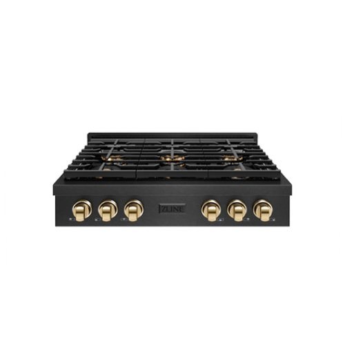 ZLINE - Autograph 36 in. 6 Burner Paramount DuoPro Gas Rangetop in Black Satin Steel and Gold Accents (PSRTBSZ-36-G) - Black Satin Stainless Steel