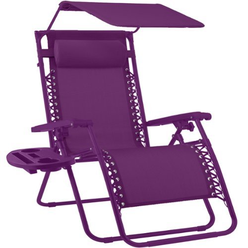 Best Choice Products - Folding Zero Gravity Recliner Patio Lounge Chair w/ Canopy Shade, Headrest, Tray - Amethyst-Front_Standard 