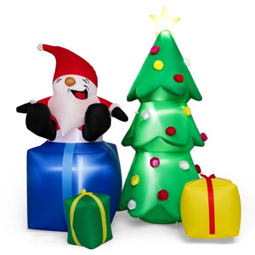 Costway - 7 FT Inflatable Christmas Lighted Santa Claus & Christmas Tree with Gift Boxes - Multicolor-Front_Standard 