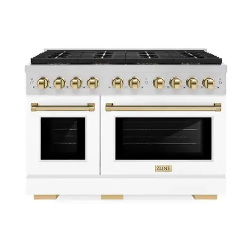 Front. ZLINE - ZLINE Autograph 48 in. Paramount Dual Fuel Range w/ DuoPro Cooktop & White Doors w/ Gold Accents (PSDRZ-WM-48-G) - Stainless Steel with White Matte Door.