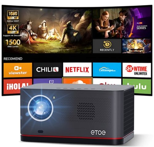ETOE - Whale Pro 1080p FHD Projector, 1500 ANSI, Android TV 11.0 & Netflix Certified, 20W DoIby Audio, Auto Focus & Keystone - Black-Front_Standard 