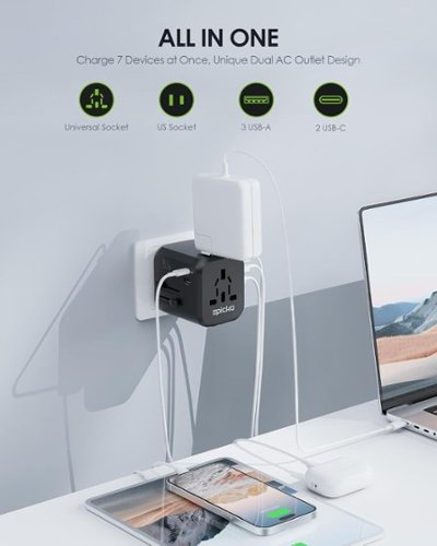 Epicka Dual AC Outlet 35W Universal Travel Adapter with 2 USB-C PD Fast Charging & 3 USB-A (TA-205, Black) - Black WORLDWIDE DELIVERY
