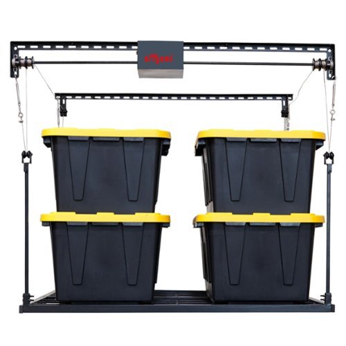 Origami - Motorized Garage Ceiling Storage Rack, 52" x 25" Overhead Lift System - Black-Front_Standard 