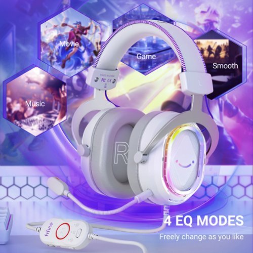 FIFINE USB Wired Gaming Headset: RGB, 7.1 Surround Sound, Detachable Mic, Over-Ear Soft Ear Pads for PC, Mac, PS5/PS4 - White WORLDWIDE DELIVERY